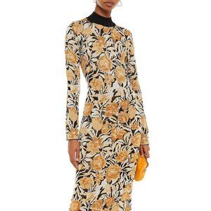 NEW PACO RABANNE Metallic Jacquard-knit Turtleneck Midi Dress